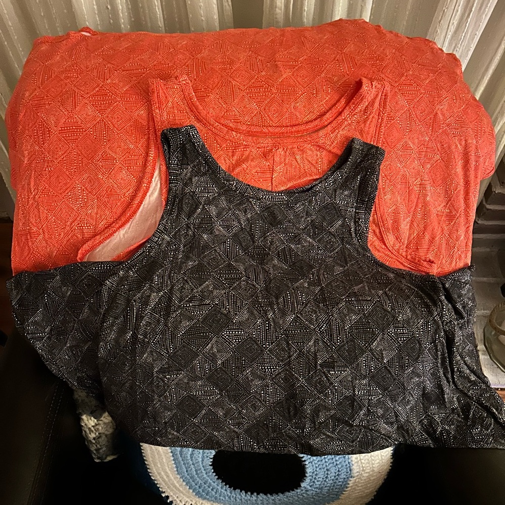 (1) Peachy Orange and (1) Black Patterned Summer Tank Dresses - BUNDLE of 2